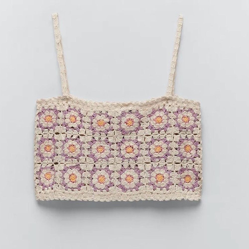 Zara crochet daisy top size xs/s granny square print